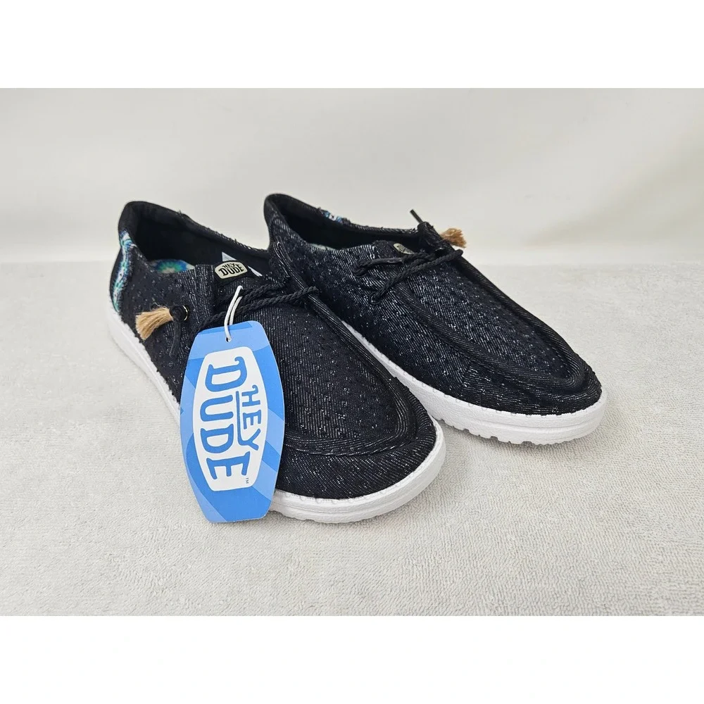 HEYDUDE Wendy Perf Canvas Women's Slip-On Shoes, Black, Sz 7, 43111, NEW!